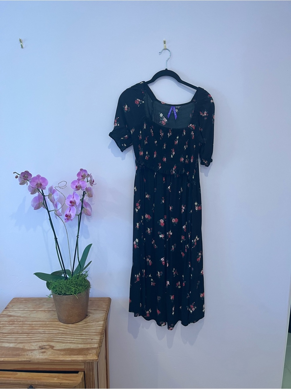 Seraphine Black Midi Dress with Pink Floral Print